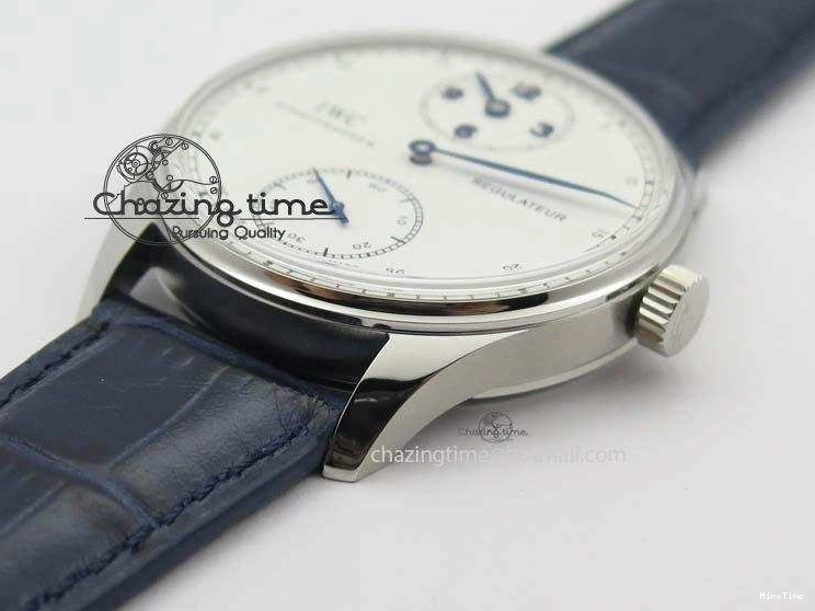 MIROTIME 0421 Portuguese IW5444 SS White Dial Blue Numbers On Blue Leather Strap A Modern 7258